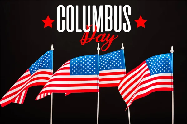 Bandiere americane con Columbus soggiorno lettering isolato su nero — Foto stock