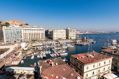 Naples, Italy, October 2019: Partenope Street in the Naples Bay. Seafront and marina view from the egg castle, Castel dell'ovo, Naples, Italy. High quality photo clipart
