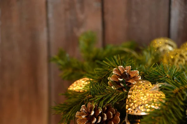 Christmas tree ornaments on the background of old boards — Stock Photo, Image