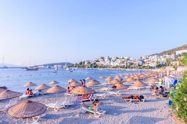 Ağustos 2017 beyaz renk ve görünüm Beach ve Bodrum,Turkey.23 Deniz tipik Ege mimari panoramik manzaralı evler