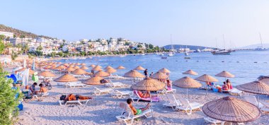 Ağustos 2017 beyaz renk ve görünüm Beach ve Bodrum,Turkey.23 Deniz tipik Ege mimari panoramik manzaralı evler