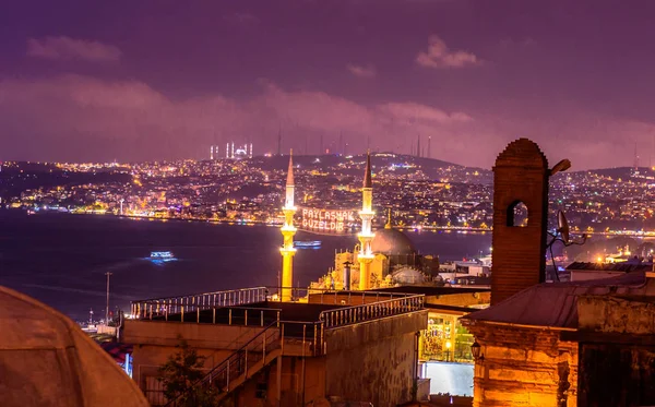 Istanbul Turkey June 2017 Mahya Muslims Brother Written Hung Minarets — Stock Photo, Image