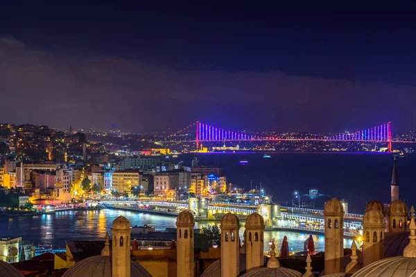 Nacht Uitzicht Galata Toren Bosporus Karakoy Bridge Juni Martelaren Kust — Stockfoto