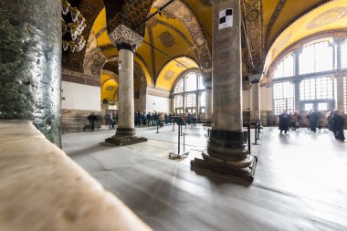 Ayasofya'nın görünümünü iç detaylı, Yunan Ortodoks Hıristiyan Patriklik Bazilikası veya kilise 537 Ad, daha sonra İmparatorluk Camii ve şimdi Müzesi, Istanbul, Türkiye, Mart, 11 2017 yılında yaptırılmıştır.