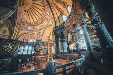 Ayasofya'nın görünümünü iç detaylı, Yunan Ortodoks Hıristiyan Patriklik Bazilikası veya kilise 537 Ad, daha sonra İmparatorluk Camii ve şimdi Müzesi, Istanbul, Türkiye, Mart, 11 2017 yılında yaptırılmıştır.