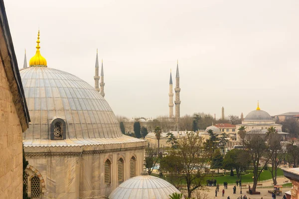 Widok Błękitny Meczet Hagia Sophia Kopuły Świątyni Hagia Sofia Grecki — Zdjęcie stockowe