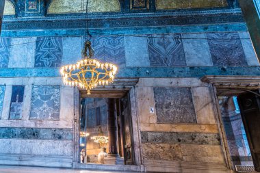 Ayasofya'nın görünümünü iç detaylı, Yunan Ortodoks Hıristiyan Patriklik Bazilikası veya kilise 537 Ad, daha sonra İmparatorluk Camii ve şimdi Müzesi, Istanbul, Türkiye, Mart, 11 2017 yılında yaptırılmıştır.