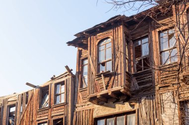 Mudurnu Bolu Turkey.27 Ocak 2018 tarihi İlçesi'nde geleneksel, eski ve tarihi Anadolu evlerin görünümü