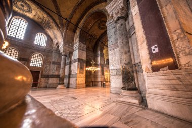 Ayasofya'nın görünümünü iç detaylı, Yunan Ortodoks Hıristiyan Patriklik Bazilikası veya kilise 537 Ad, daha sonra İmparatorluk Camii ve şimdi Müzesi, Istanbul, Türkiye, Mart, 11 2017 yılında yaptırılmıştır.