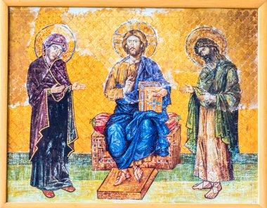 Kilise İsa Pantokrator, deesis Ayasofya, Yunan Ortodoks Hıristiyan Patriklik Bazilikası, Bizans mozaik detay. Istanbul, Türkiye, Mart, 11 2017.