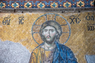 Kilise İsa Pantokrator, deesis Ayasofya, Yunan Ortodoks Hıristiyan Patriklik Bazilikası, Bizans mozaik detay. Istanbul, Türkiye, Mart, 11 2017.