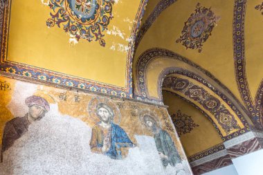 Kilise İsa Pantokrator, deesis Ayasofya, Yunan Ortodoks Hıristiyan Patriklik Bazilikası, Bizans mozaik detay. Istanbul, Türkiye, Mart, 11 2017.