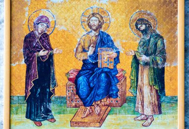 Kilise İsa Pantokrator, deesis Ayasofya, Yunan Ortodoks Hıristiyan Patriklik Bazilikası, Bizans mozaik detay. Istanbul, Türkiye, Mart, 11 2017.