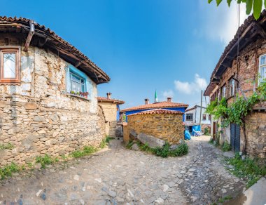 Yüksek çözünürlüklü manzarasına tarihsel Cumalikizik Köyü, popüler bir hedef için turistler ve yerliler Bursa,Turkey.20 Mayıs 2018 yılında
