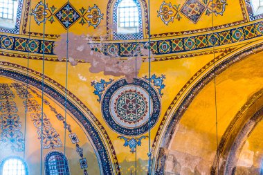 Ayasofya'nın görünümünü iç detaylı, Yunan Ortodoks Hıristiyan Patriklik Bazilikası veya kilise 537 Ad, daha sonra İmparatorluk Camii ve şimdi Müzesi, Istanbul, Türkiye, Mart, 11 2017 yılında yaptırılmıştır.