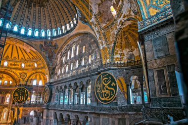 Ayasofya'nın görünümünü iç detaylı, Yunan Ortodoks Hıristiyan Patriklik Bazilikası veya kilise 537 Ad, daha sonra İmparatorluk Camii ve şimdi Müzesi, Istanbul, Türkiye, Mart, 11 2017 yılında yaptırılmıştır.