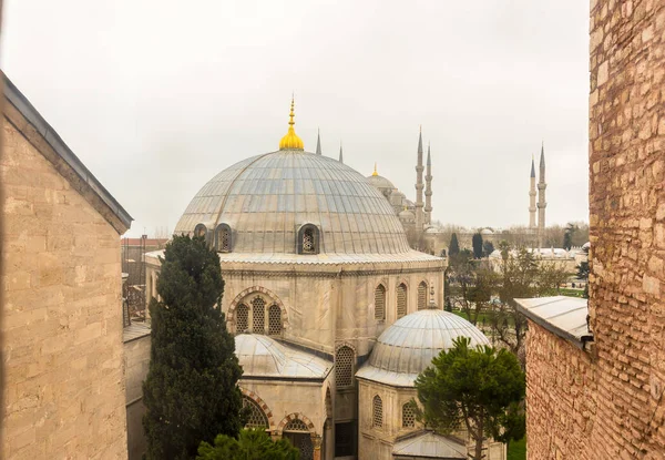 Widok Błękitny Meczet Hagia Sophia Kopuły Świątyni Hagia Sofia Grecki — Zdjęcie stockowe