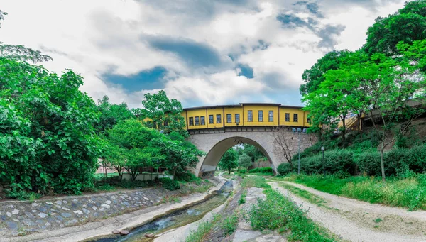 Wysokiej Rozdzielczości Panoramicznym Widokiem Zabytkowego Mostu Irgandi Bursa Turkey Maja — Zdjęcie stockowe