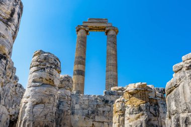 Didim, Didim, Aydın ilinin, Avrupa nın arkeolojik alanda Apollon Tapınağı, muhteşem mermer sütun sütun görünümünü.