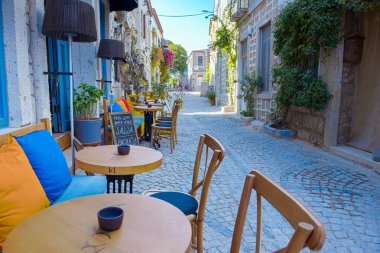 HDR görüntü-Street Cesme.Alacati Alaçatı bölgesinde popüler bir hedef için seyahat ve tatil Izmir,Turkey.26 Ağustos 2017 görülmektedir