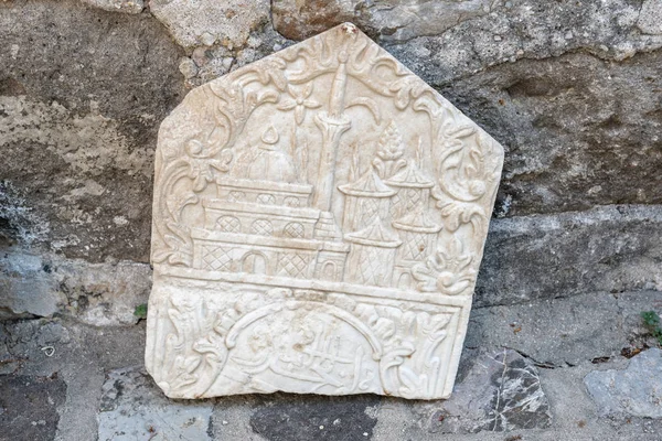 Detail Ancient Roman Marble Sculpture Engraving Bodrum Castle Turkey — Stock Photo, Image