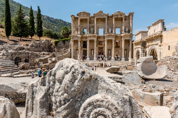 Vista Geral Antiga Biblioteca Celsus Éfeso Cidade Antiga Histórica Selcuk — Fotografia de Stock