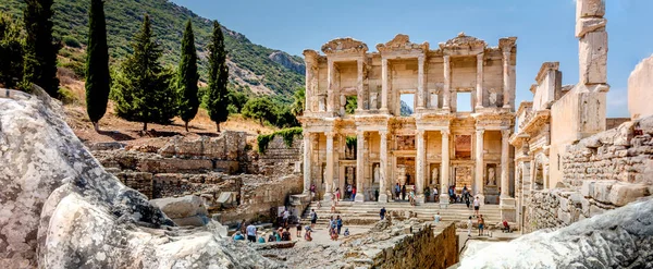 Vista Panorâmica Alta Resolução Antiga Biblioteca Celsus Éfeso Cidade Histórica — Fotografia de Stock