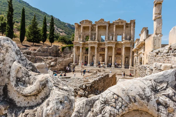 Vista Geral Antiga Biblioteca Celsus Éfeso Cidade Antiga Histórica Selcuk — Fotografia de Stock