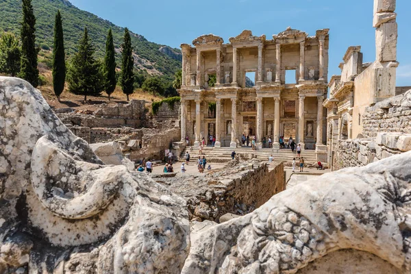 General view of Ancient Celsus Library at Ephesus historical ancient city, in Selcuk,Izmir,Turkey:20 August 2017