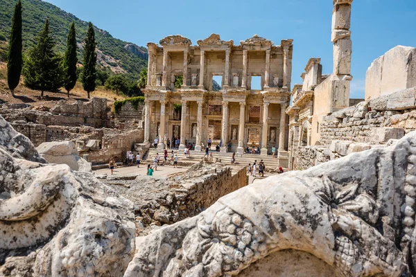 Vista Geral Antiga Biblioteca Celsus Éfeso Cidade Antiga Histórica Selcuk — Fotografia de Stock