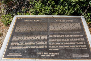 Anzak Koyu, ı. Dünya Savaşı açılış Anzaklar Çanakkale Türkiye'de Gelibolu Yarımadası'nda, sitenin bir bilgi plakasına