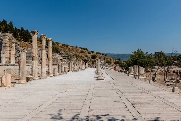 Colonnato Curetes Street Antiche Rovine Efeso Città Antica Storica Selcuk — Foto Stock