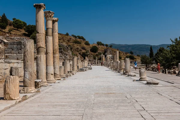 Colonnaded Curetes Street Ancient Ruines Ephesus Historical Ancient City Selcuk — Fotografia de Stock