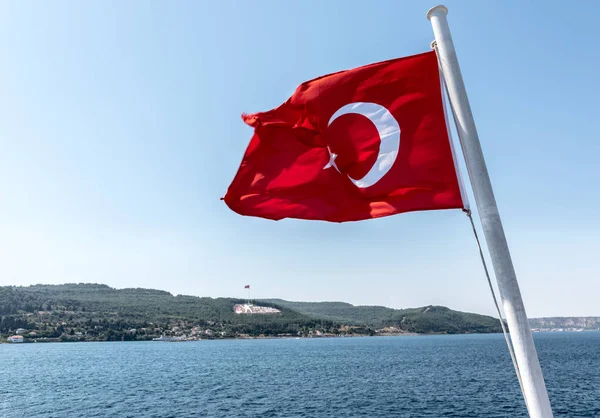 Turkish Flag Dur Yolcu Memorial Background Kilitbahir District Canakkale Turkey — Stock Photo, Image