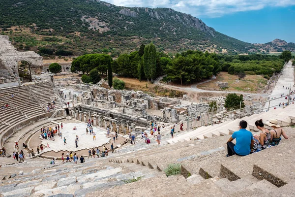 Gente Visita Anfiteatro Colosseo Nella Storica Città Antica Efeso Selcuk — Foto Stock