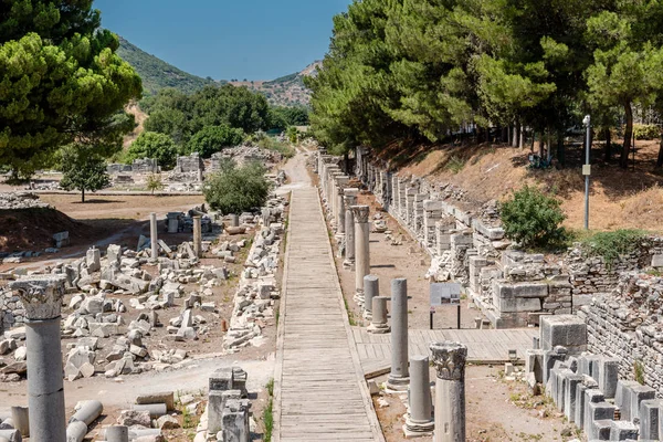 View Streets Ruins Ephesus Selcuk Izmir Turkey Harbour Baths — Stock Photo, Image