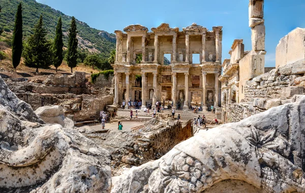 Vista Geral Antiga Biblioteca Celsus Éfeso Cidade Antiga Histórica Selcuk — Fotografia de Stock