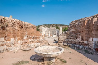 Antik Yunan şehir Efes, Selçuk, Türkiye'de Mary Kilisesi kalıntıları yüksek çözünürlük panoramik manzaralı
