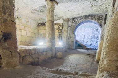 Byzantine.Silifke,Mersin,Turkey harap tarihi kilisesi Aya Tekla yeraltı mağara Kilisesi olarak da bilinen Saint Aya Ayatekla, Aya Thekla, iç kısmıdır.