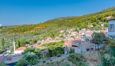 Geleneksel evleri Şirince Köyü, Selçuk, Izmir, Türkiye'de popüler bir hedef görünümü. 21 Ağustos 2017