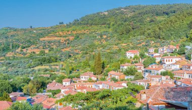 Geleneksel evleri Şirince Köyü, Selçuk, Izmir, Türkiye'de popüler bir hedef görünümü. 