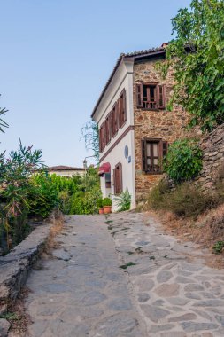Geleneksel evleri Şirince Köyü, Selçuk, Izmir, Türkiye'de popüler bir hedef görünümü. 