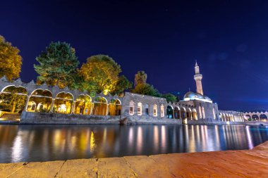 Gece uzun pozlama görünümünü Halil-Ur Rahman Gölü ya da gezmeden Gol(fish lake), Şanlıurfa, Türkiye.
