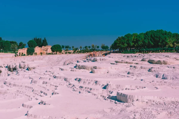 Turkooise Kleur Weergave Van Pamukkale Kasteel Van Katoen Populair Bij — Stockfoto