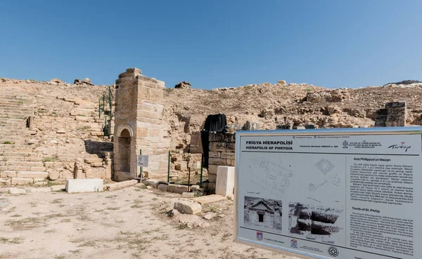 Signo Sobre Tumba San Felipe Antigua Ciudad Griega Hierápolis Pamukkale — Foto de Stock