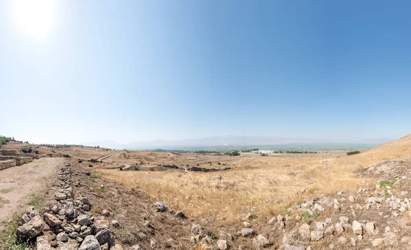 Vista Panorâmica Alta Resolução Ruínas Antigas Hierápolis Pamukkale Turquia Património — Fotografia de Stock