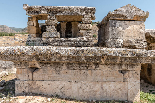 Ancient tombs at Hierapolis northern necropolis in Pamukkale, Turkey. UNESCO World Heritage