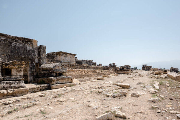 Ancient tombs at Hierapolis northern necropolis in Pamukkale, Turkey. UNESCO World Heritage