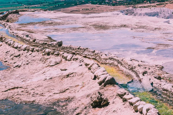 Türkiz Színű Kilátást Pamukkale Pamut Vár Népszerű Travertin Medencékkel Teraszokkal — Stock Fotó