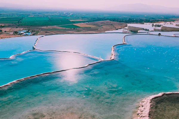 Turkooise Kleur Weergave Van Pamukkale Kasteel Van Katoen Populair Bij — Stockfoto